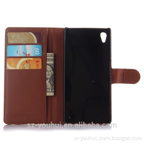Factory price leather flip cover case for Sony Xperia Z5
